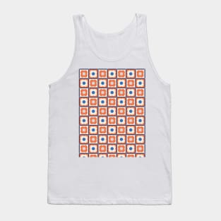 Retro Floral Checker Pattern Apricot Crush, Blue Tank Top